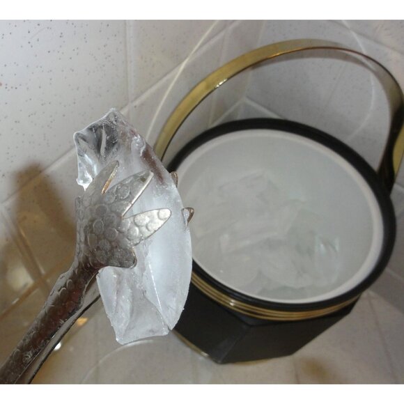 Vintage Preferred Stock Black Octagonal Ice Bucket w/ Gold Trim tongs mcm 1970s - Picture 8 of 9